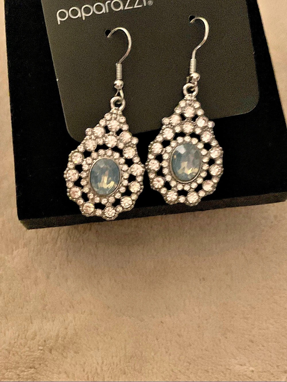 Paparazzi Rhinestone Teardrop Dangle Earrings Silver